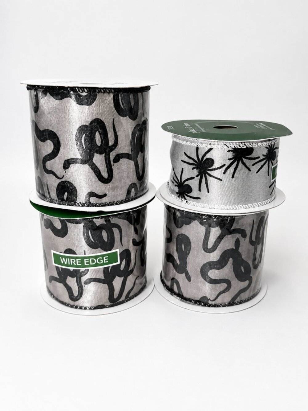 Halloween Snake Spider Wired Edge Ribbon Spool Bundle Lot Creepy Crafting Silver